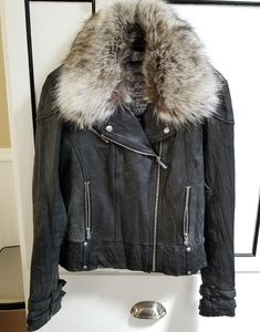 SOLD GUESS Black Leather Faux Fur Biker Jacket - L